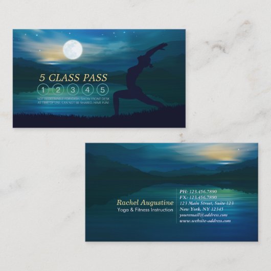Yogalehrerin Mondlicht Halbmond Pose 5 Klasse Pass Treuekarte (Vorne/Hinten)