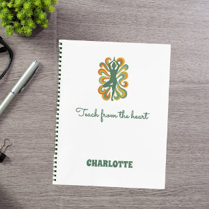 Yogapose wirbelt grün orange Name Slogan Retro Notizblock