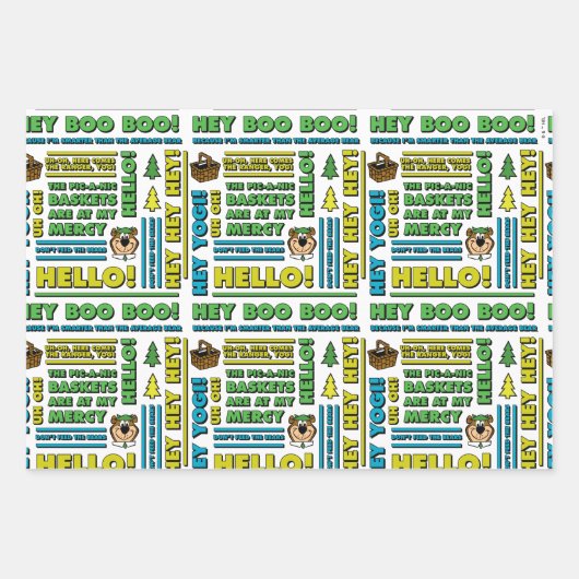 Yogi Bären's Picnic Quotes & Fun Phrases Muster Geschenkpapier Set (Vorderseite 2)