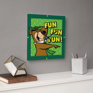 Yogi Bear Fun Fun Fun Quadratische Wanduhr