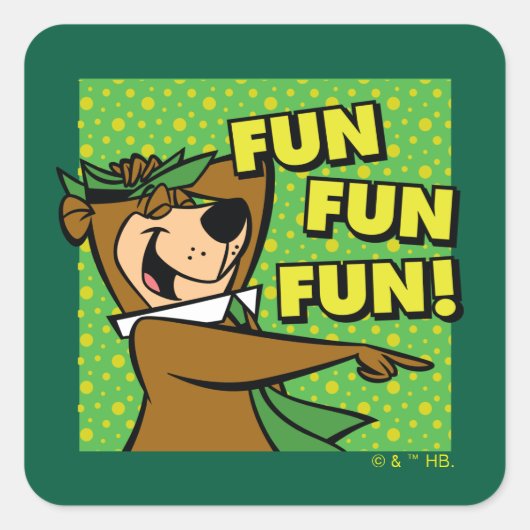 Yogi Bear Fun Fun Fun Quadratischer Aufkleber (Vorderseite)