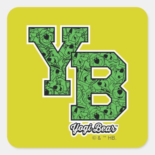 Yogi Bear Gemustert Varsity Letters Quadratischer Aufkleber (Vorderseite)