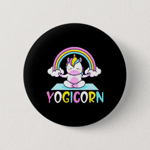 Yogicorn Einhorn Yoga-Praktizierende meditieren ei Button