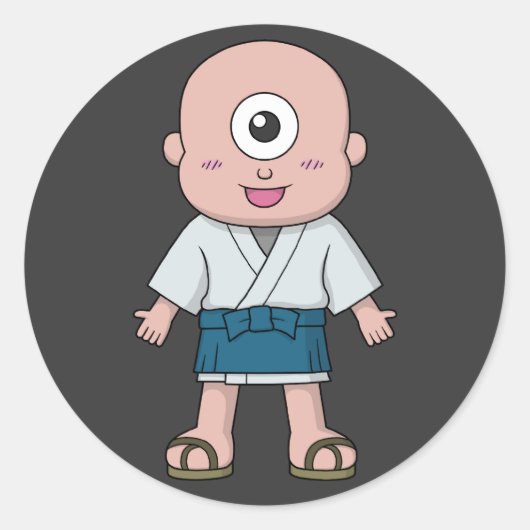 Yokai Hitotsume-kozou (Ein-Mit Augen Kind) Runder Aufkleber (Vorderseite)