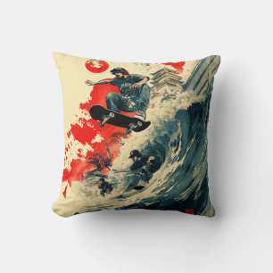 Yokai Wave: Skateboard Tsunani Throw Kissen