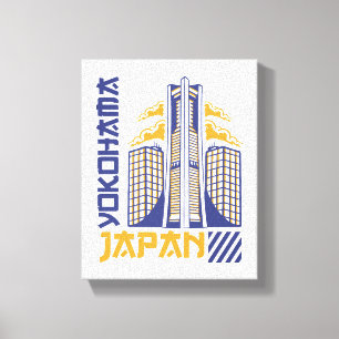 Yokohama Japan futuristische Skyline Typografie-De Leinwanddruck