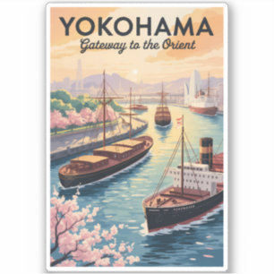 Yokohama Japan Illustration Reise Kunst Vintage Aufkleber