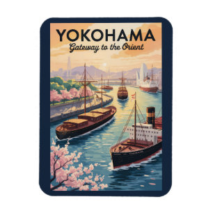 Yokohama Japan Illustration Reise Kunst Vintage Magnet