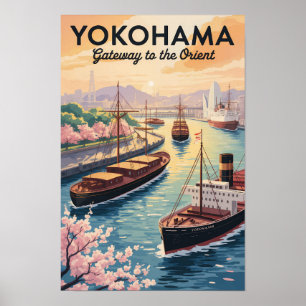 Yokohama Japan Illustration Reise Kunst Vintage Poster