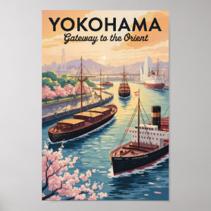 Yokohama Japan Illustration Reise Kunst Vintage Poster