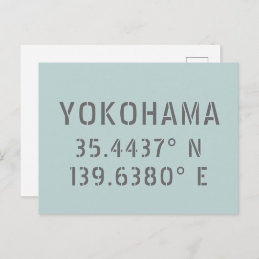 Yokohama Latitude & Longitude Postkarte (Vorne/Hinten)