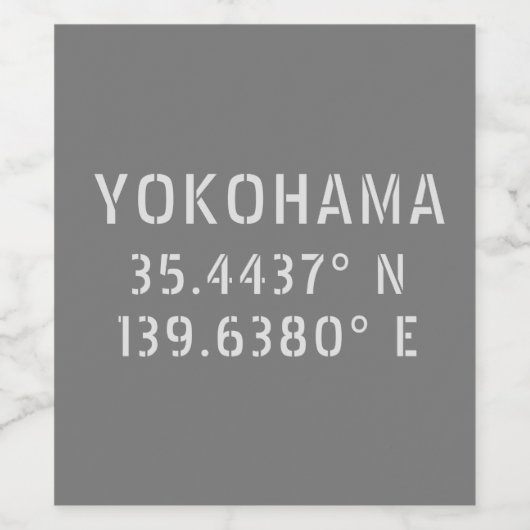 Yokohama Latitude & Longitude Weinetikett (Einzelnes Label)