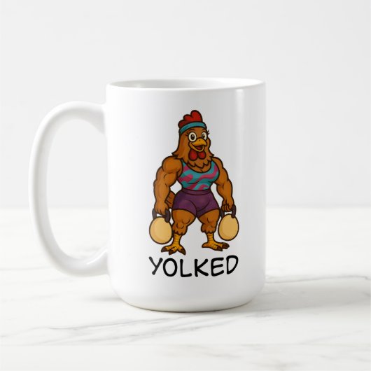 Yolked Hen – Funny Strong Chicken Kettlebell Gym Kaffeetasse (Links)