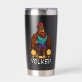 Yolked Rooster – Funny Strong Chicken Kettlebell Thermobecher (Vorderseite)