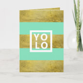 YOLO Simulated Gold Foil & Mint Stripe Modern Fold Karte (Vorderseite)