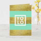 YOLO Simulated Gold Foil & Mint Stripe Modern Fold Karte (Gelbe Blume)