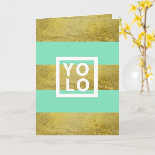 YOLO Simulated Gold Foil & Mint Stripe Modern Fold Karte (Gelbe Blume)