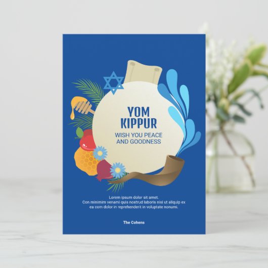 Yom Kippur Decorative Circle Graphic Blue Karte (Stehend Vorderseite)