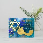 Yom Kippur Star Shofar Blue Real Folie Einladungspostkarte (Stehend vorne)