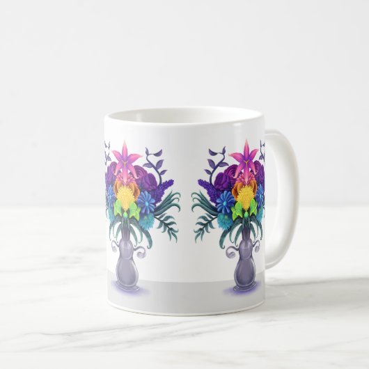 "Yoni" - farbenfrohe Blumenbouquet-Tasse Kaffeetasse (VorderseiteRechts)
