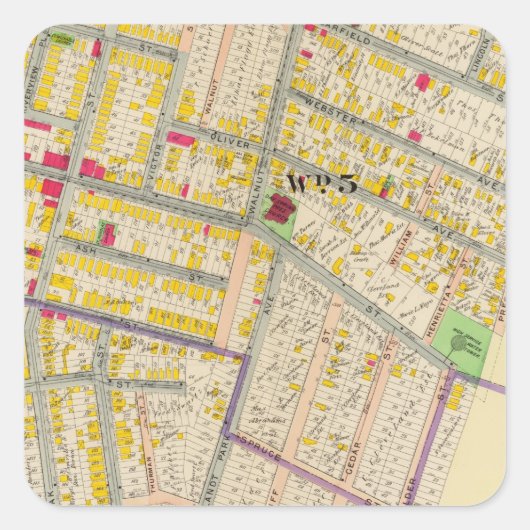 Yonkers New York Map Quadratischer Aufkleber (Vorderseite)