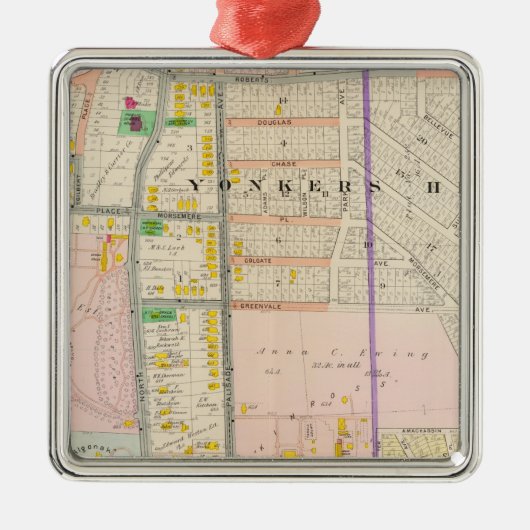 Yonkers NY Karten-Atlas Silbernes Ornament (Vorne)