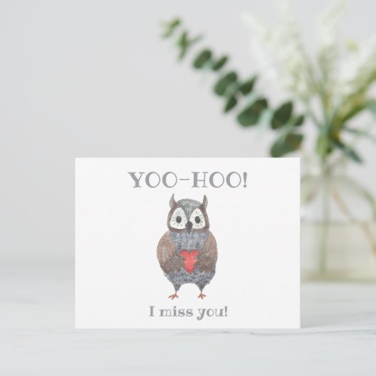 Yoo-hoo Herz Owl I Miss You School Teacher Postkarte (Stehend Vorderseite)