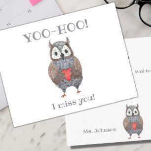 Yoo-hoo Herz Owl I Miss You School Teacher Postkarte