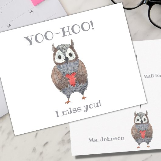 Yoo-hoo Herz Owl I Miss You School Teacher Postkarte