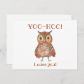 Yoo-hoo Niedlich Owl I Miss You School Lehrer Postkarte (Vorne/Hinten)