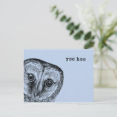 Yoo Hoo Owl Gruß in Blau Postkarte (Stehend Vorderseite)