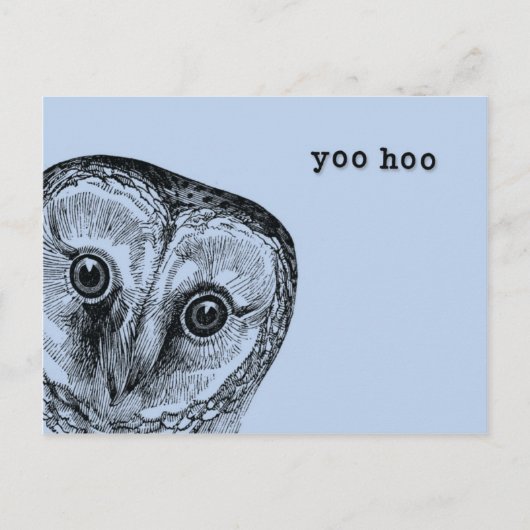 Yoo Hoo Owl Gruß in Blau Postkarte (Vorderseite)