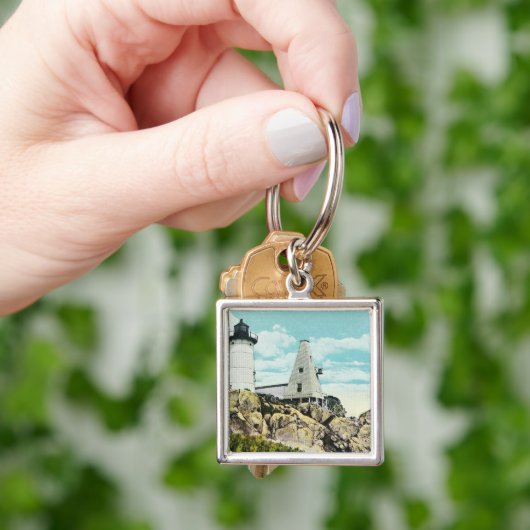 York Beach View of the Nubble Lighthouse Schlüsselanhänger (Hand)
