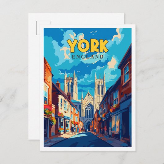 York England Vintage Reise Illustration Postkarte (Vorne/Hinten)