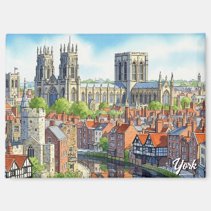 York England Watercolor Postcard Magnet