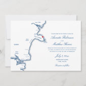 York Maine Elegant Navy Map Wedding Einladung (Vorderseite)