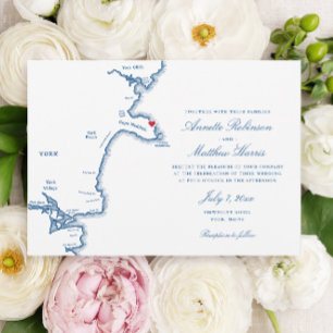York Maine Elegante Navy-Karte Hochzeit Einladung