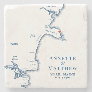 York Maine Hochzeitsgeschenk Navy Blau Karte Steinuntersetzer