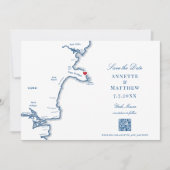 York Maine Map Navy Hochzeit in Urlaubsort Save The Date (Vorderseite)