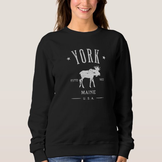 York Maine Usa With Moose Distressed Souvenir Sweatshirt (Vorderseite)