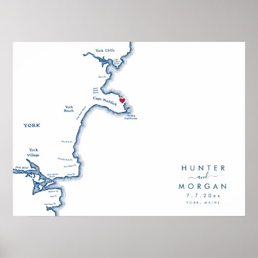 York Maine Wedding Modern Map Gästebuchposter Poster (Vorne)