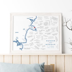York Maine Wedding Modern Map Gästebuchposter Poster