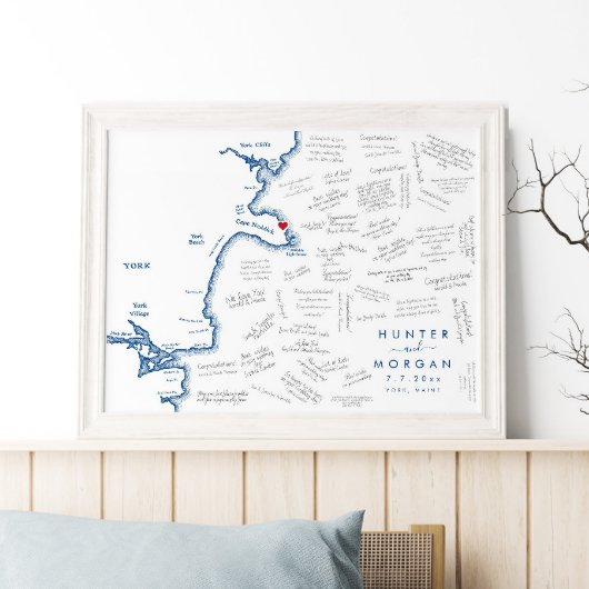 York Maine Wedding Modern Map Gästebuchposter Poster
