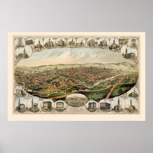 York, PA Panoramic Map - 1879 Poster (Vorne)
