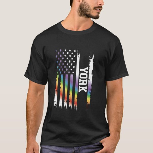 York United Staaten Distressed Rainbow mit US-Flag T-Shirt (Vorderseite)