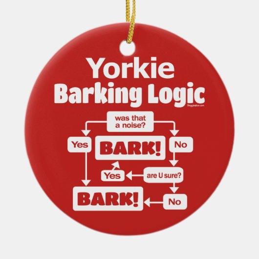 Yorkie Barking Logic Keramik Ornament (Vorne)