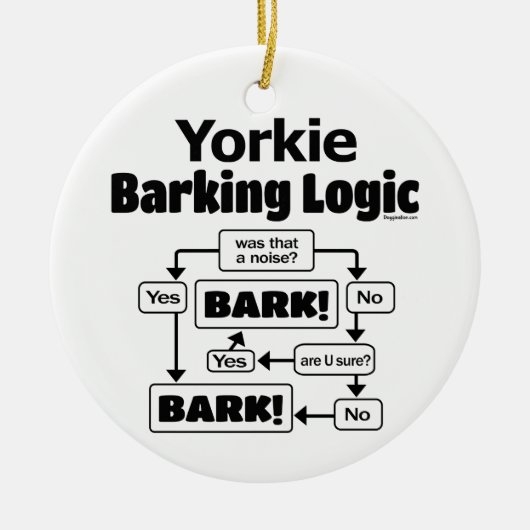 Yorkie Barking Logic Keramik Ornament (Vorne)