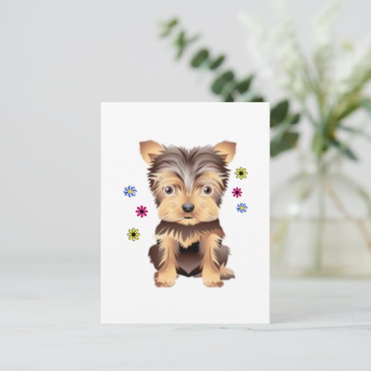 Yorkie Blumen Postkarte (Stehend Vorderseite)