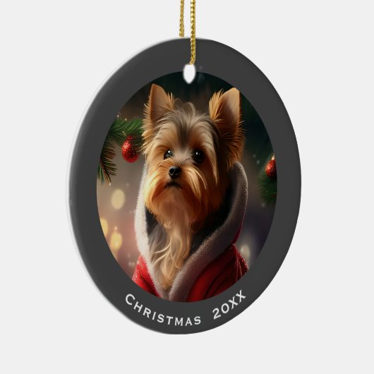 Yorkie Christmas Date oder Add Pet Foto Keramik Ornament (Rechts)