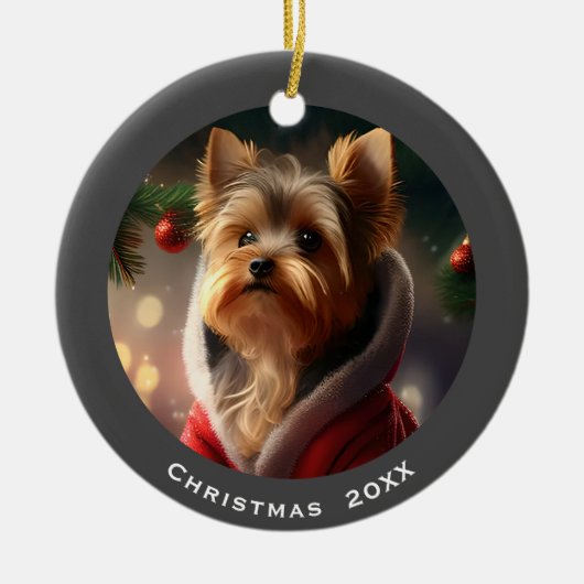 Yorkie Christmas Date oder Add Pet Foto Keramik Ornament (Vorne)